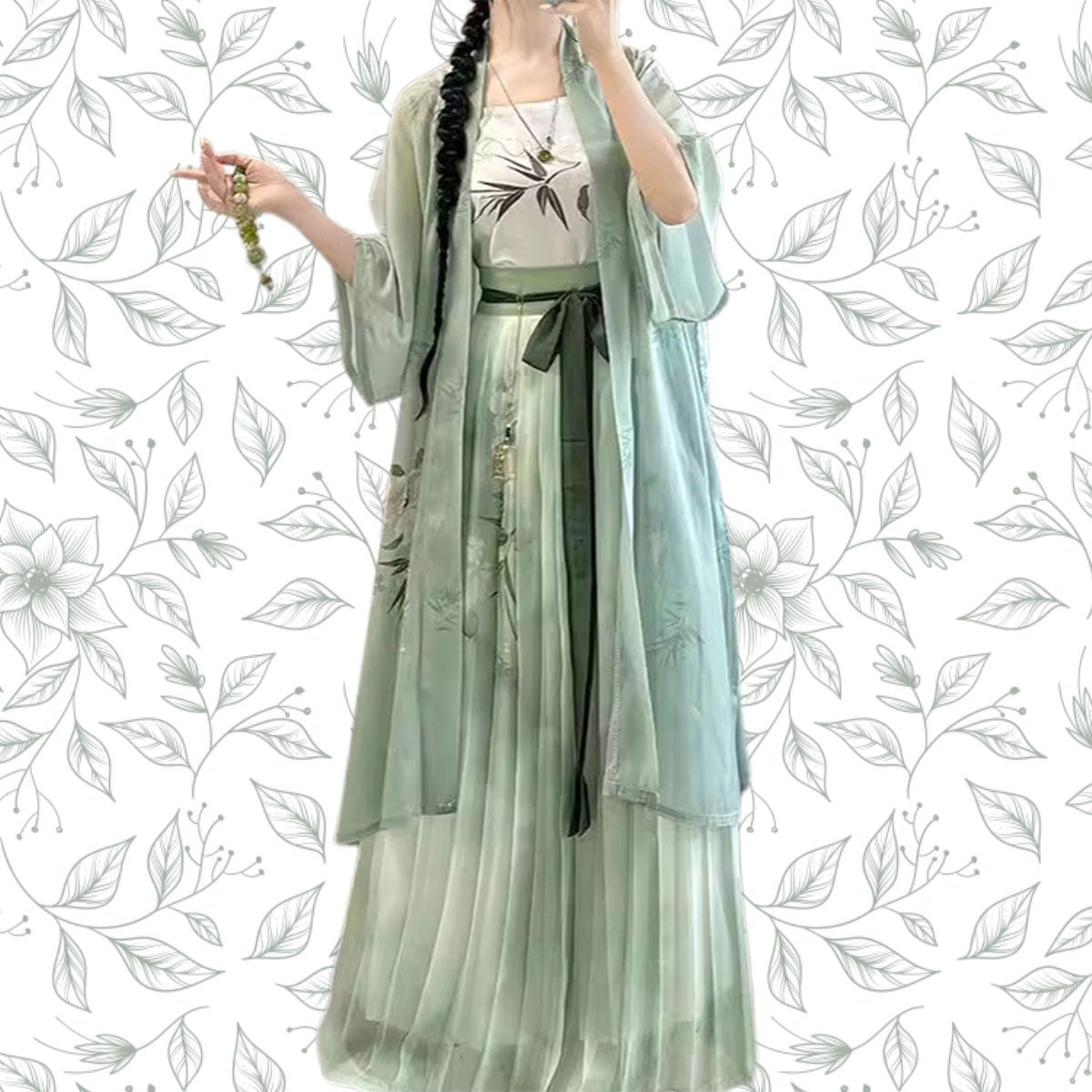Women's Song Dynasty Hanfu Half-sleeved Waist Pleated Skirt