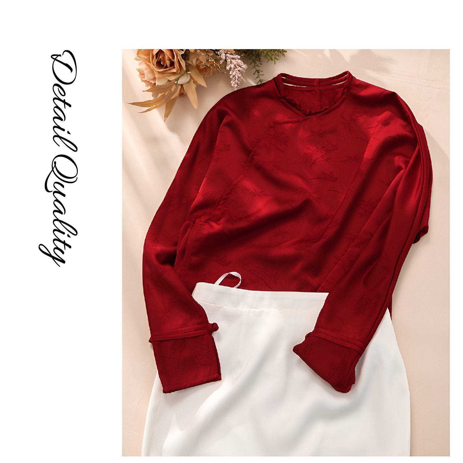 Red Blouse and White Skirt Modern Chinese Fashion Set for Wedding