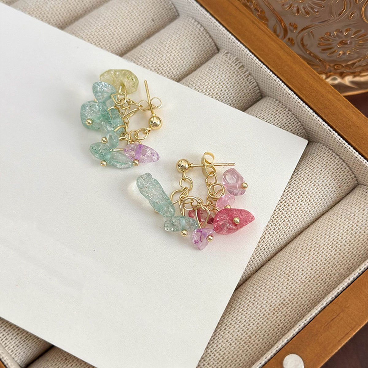 手工制作彩色砾石珠吊坠耳环,适合女士和女孩,时尚潮流
