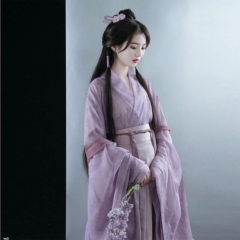 Chinese Traditional Hanfu Costume Woman Ancient Oriental Purple Dress Elegance