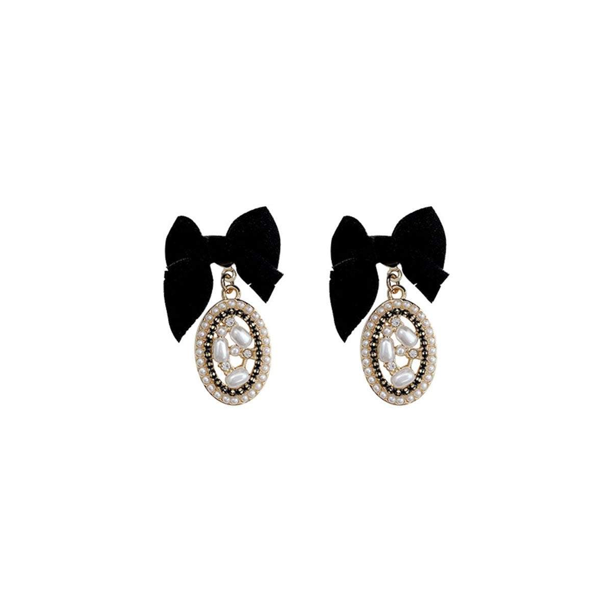 Vintage Oval Earrings for Women Black Bow Elegant Jewelry Fashion Accessories
