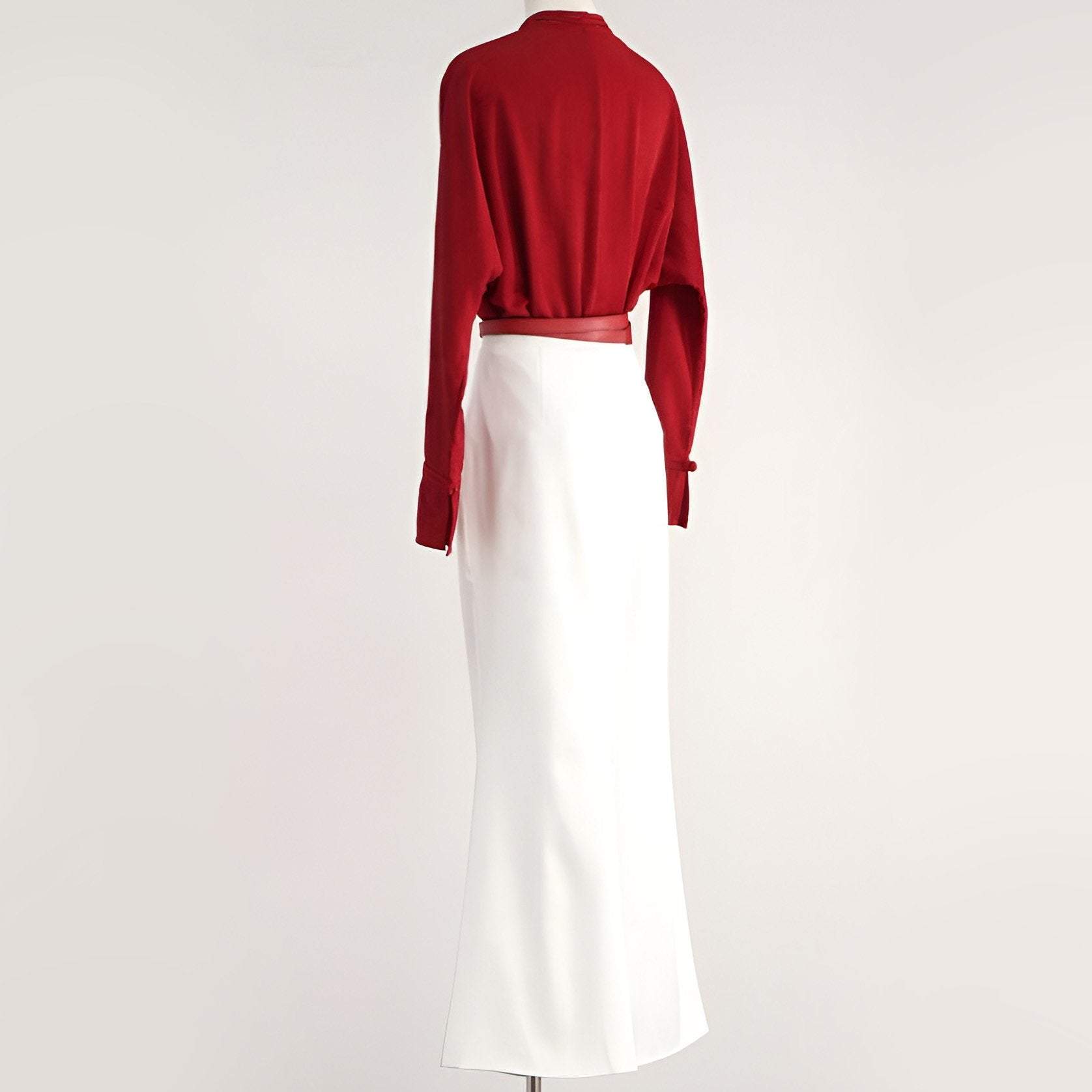 Red Blouse and White Skirt Modern Chinese Fashion Set for Wedding