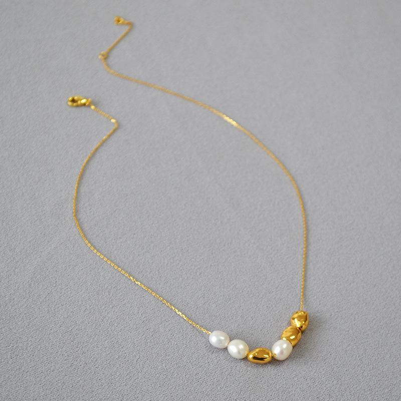 Simple Irregular Freshwater Pearl Necklace and Bracelet Set Elegant Women