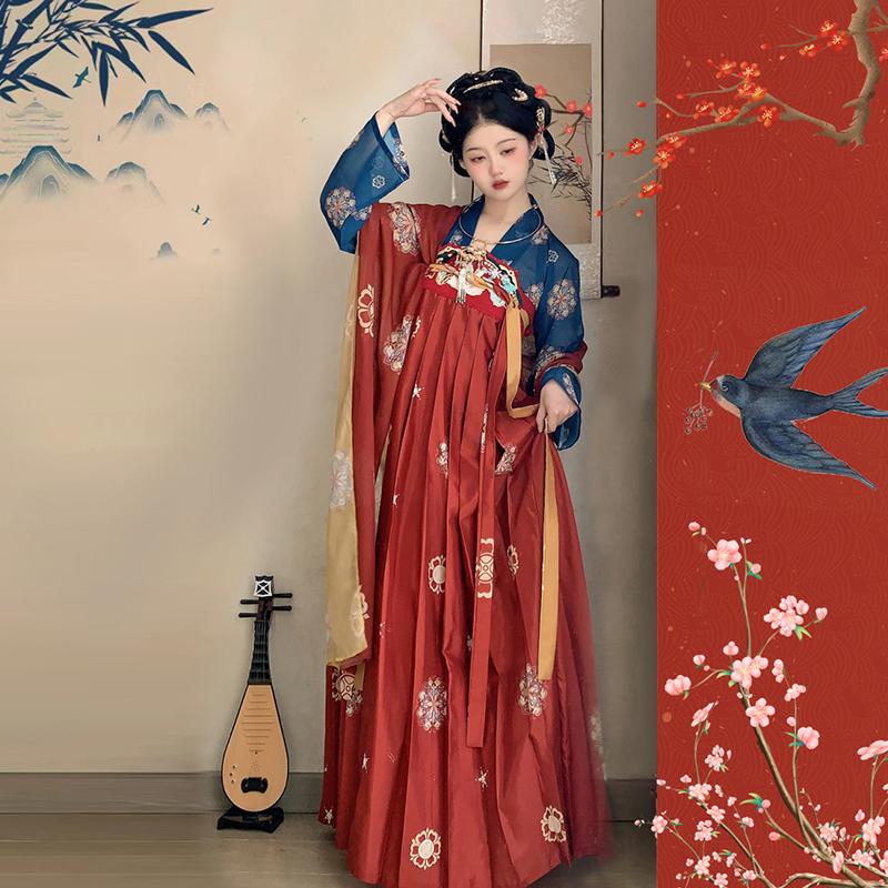 Hanfu Dress Traditional Tang Dynasty Red Blue Elegance Han Grace