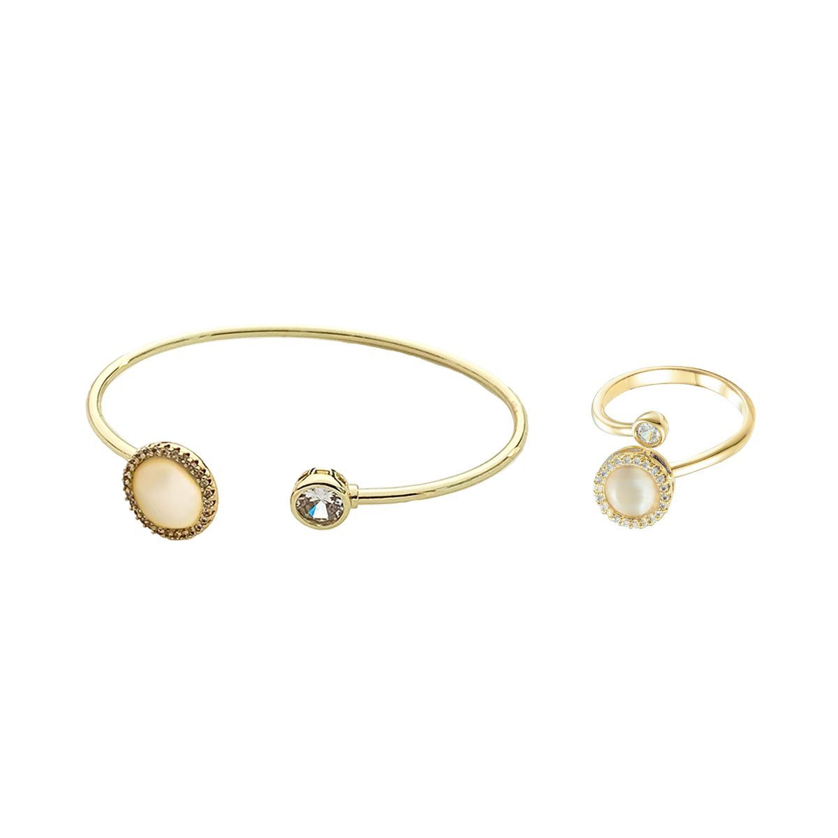 Cat Eye Bracelet Ring Set Fashion Jewellery Women Adjustable Accessories