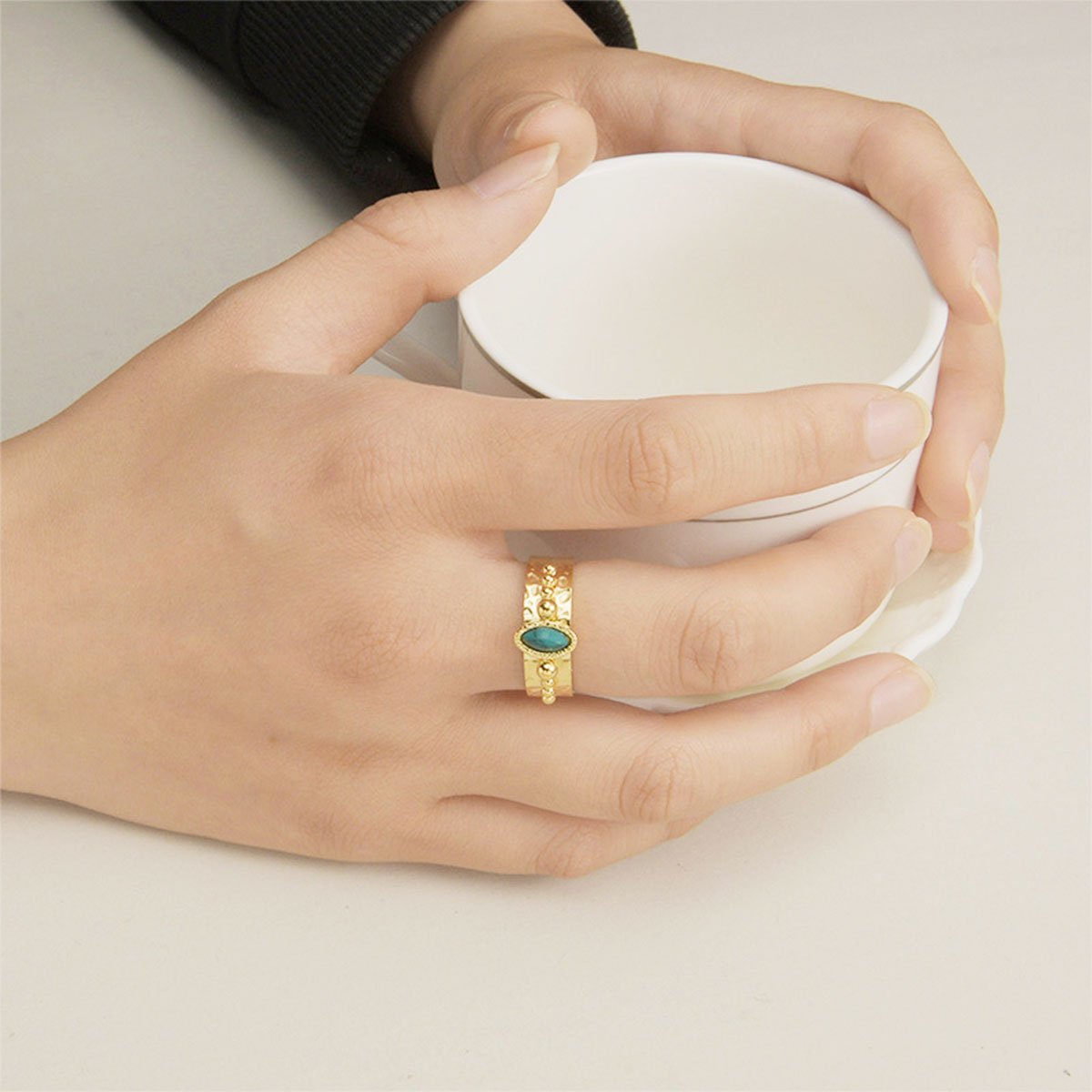 Natural Stone Ring Women Adjustable Boho Gemstone Fashion Jewelry Gift