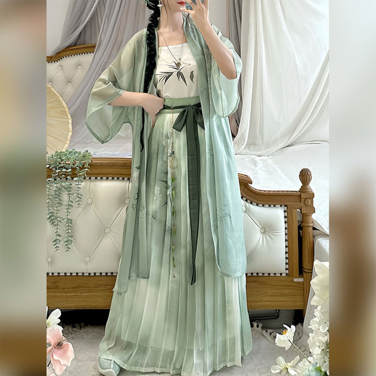 Women's Song Dynasty Hanfu Half-sleeved Waist Pleated Skirt