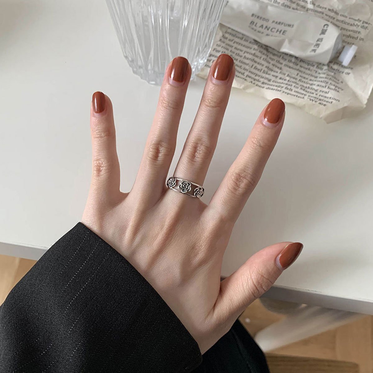 Vintage Rose Open Ring Adjustable Fashion Jewelry Women Girls Party Wear
