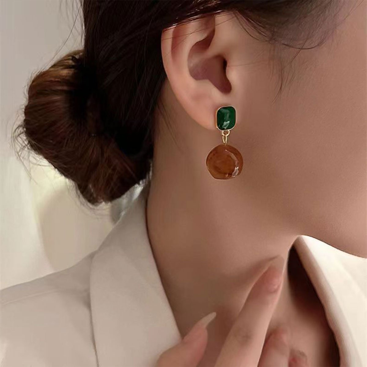 Dark Green Coffee Earrings Vintage Style Jewellery Women Girls Fashion