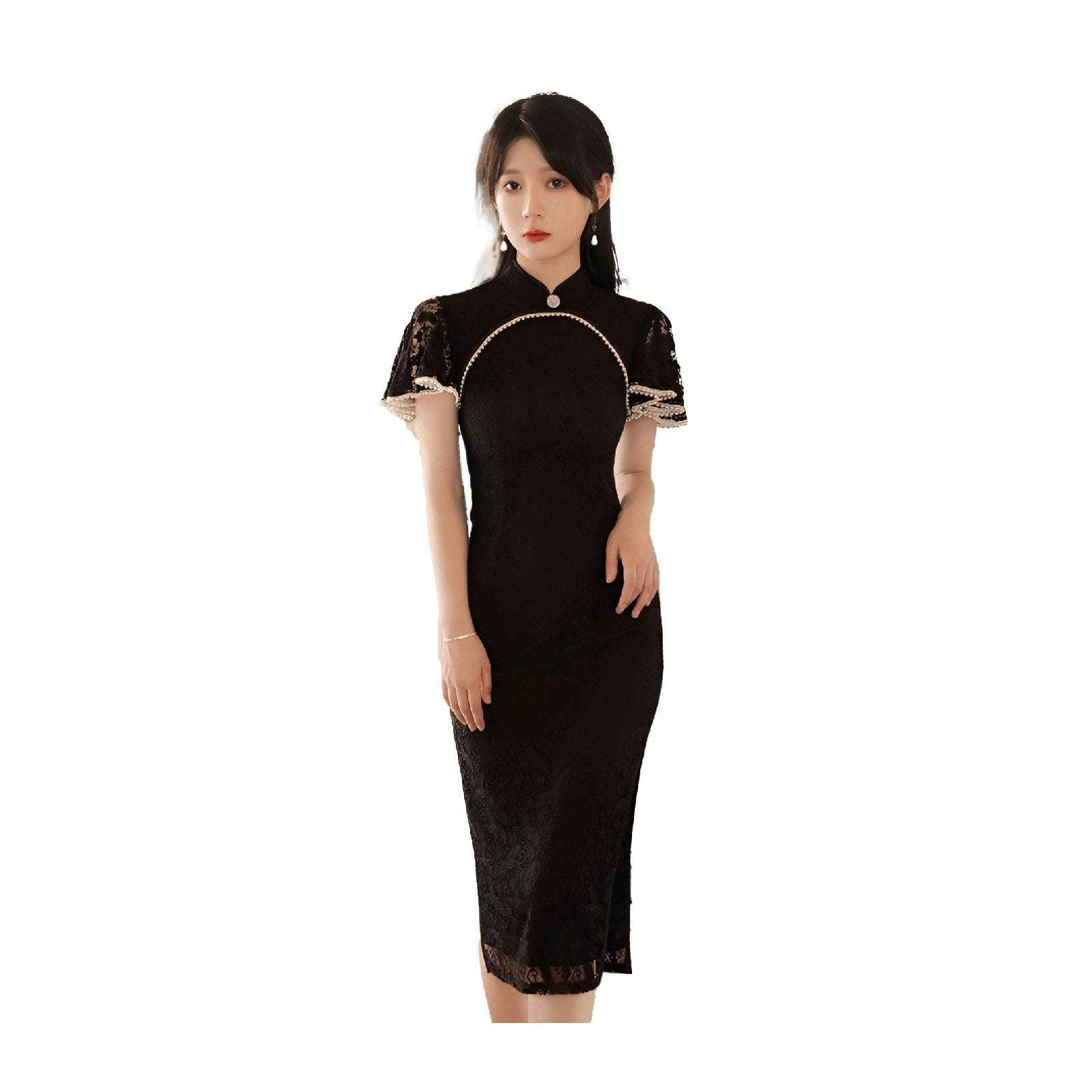 Lady's Triditional Chinese Elgant Lace Wedding Cheongsam Dress