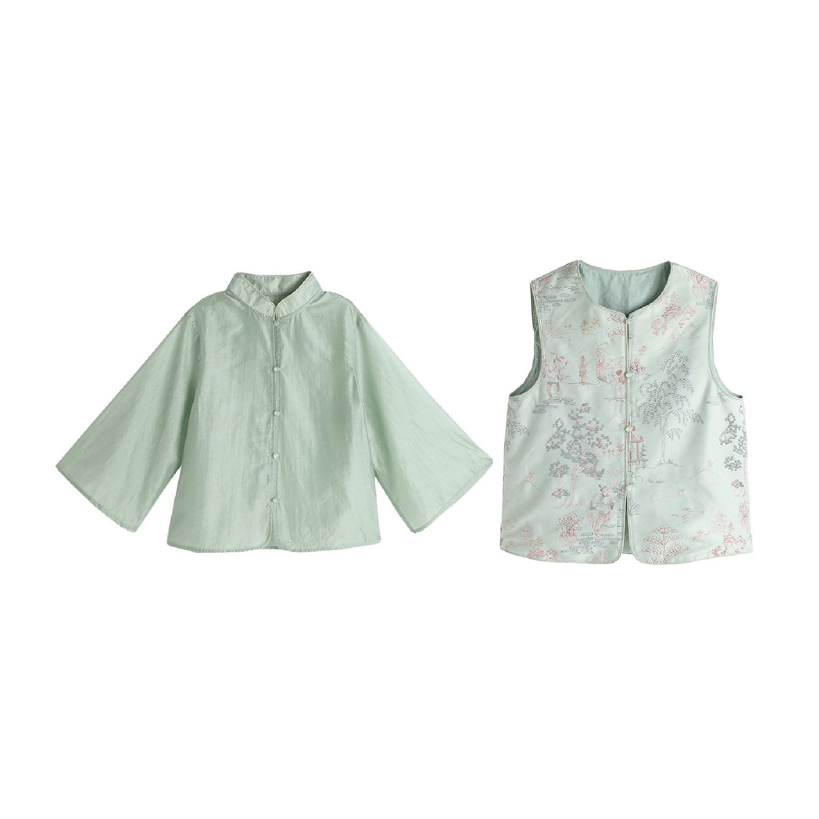 New Chinese Style Embroidered Shirt & Vest Set