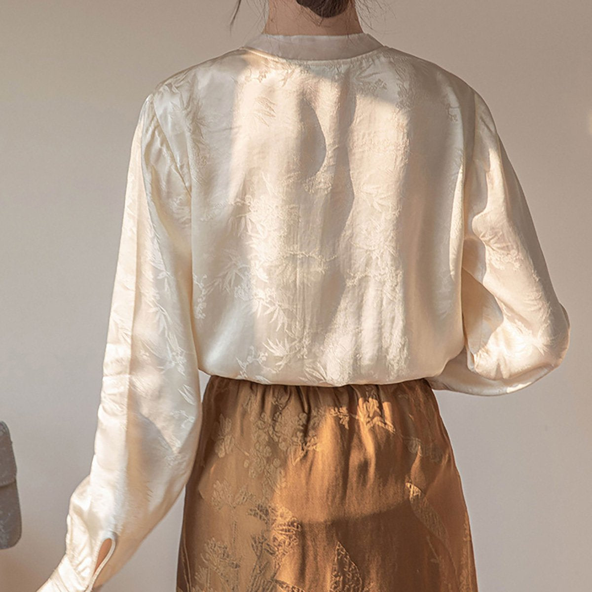 Beige Bamboo Printing Long-Sleeved Shirt