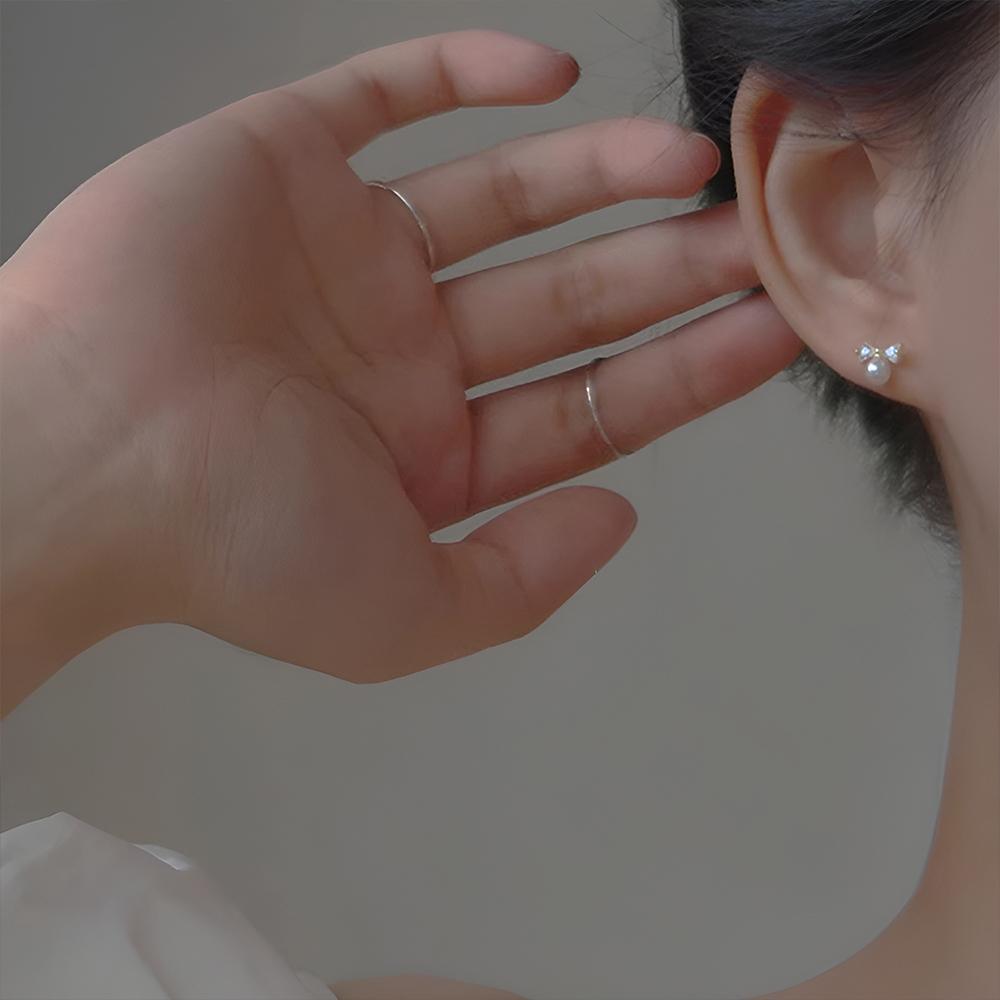 白色锆石水晶珍珠蝴蝶结耳钉,优雅女士最佳礼物