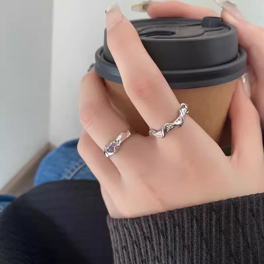 Open Rings Women Geometric Crystal Moonstone Gothic Finger Ring Jewelry Gift