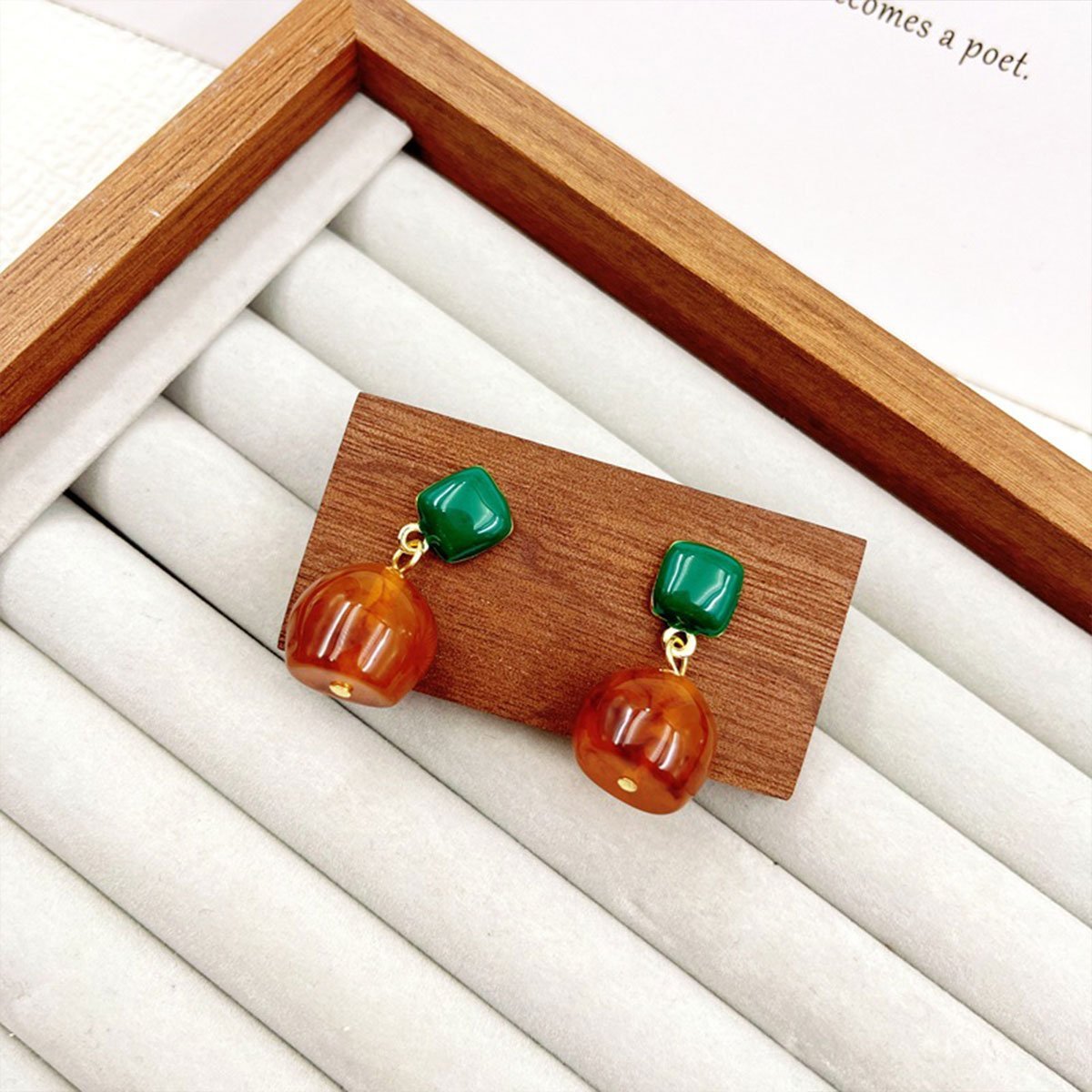 Dark Green Coffee Earrings Vintage Style Jewellery Women Girls Fashion