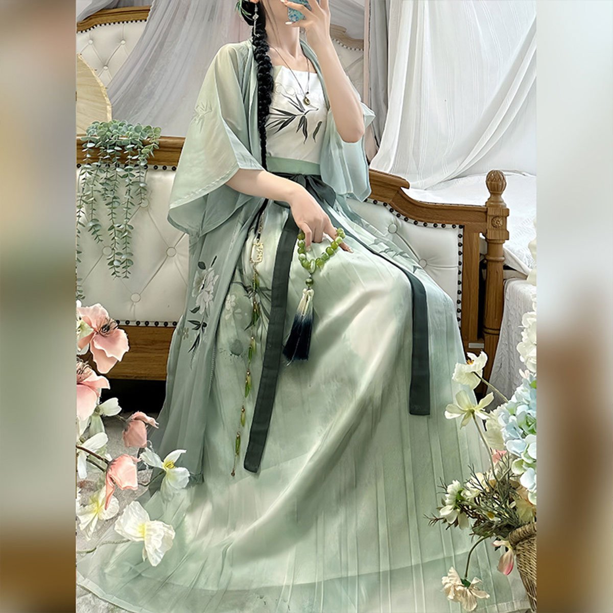 Women's Song Dynasty Hanfu Half-sleeved Waist Pleated Skirt