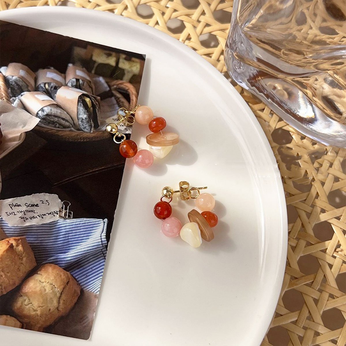 复古彩色天然石串珠耳环 波西米亚风 女士时尚珠宝