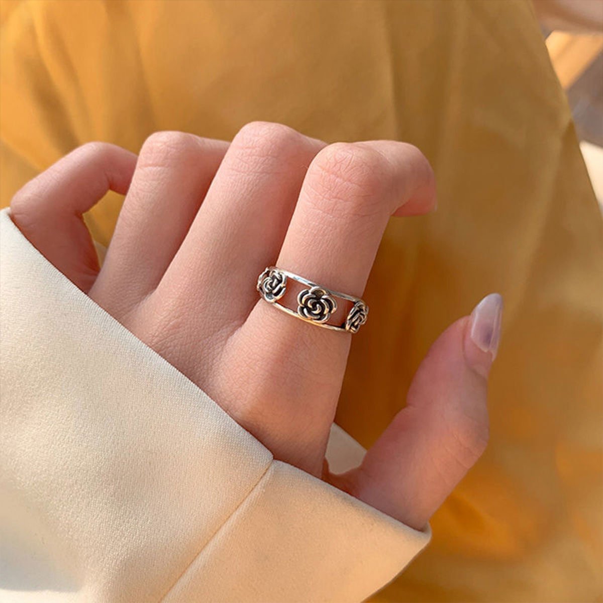 Vintage Rose Open Ring Adjustable Fashion Jewelry Women Girls Party Wear