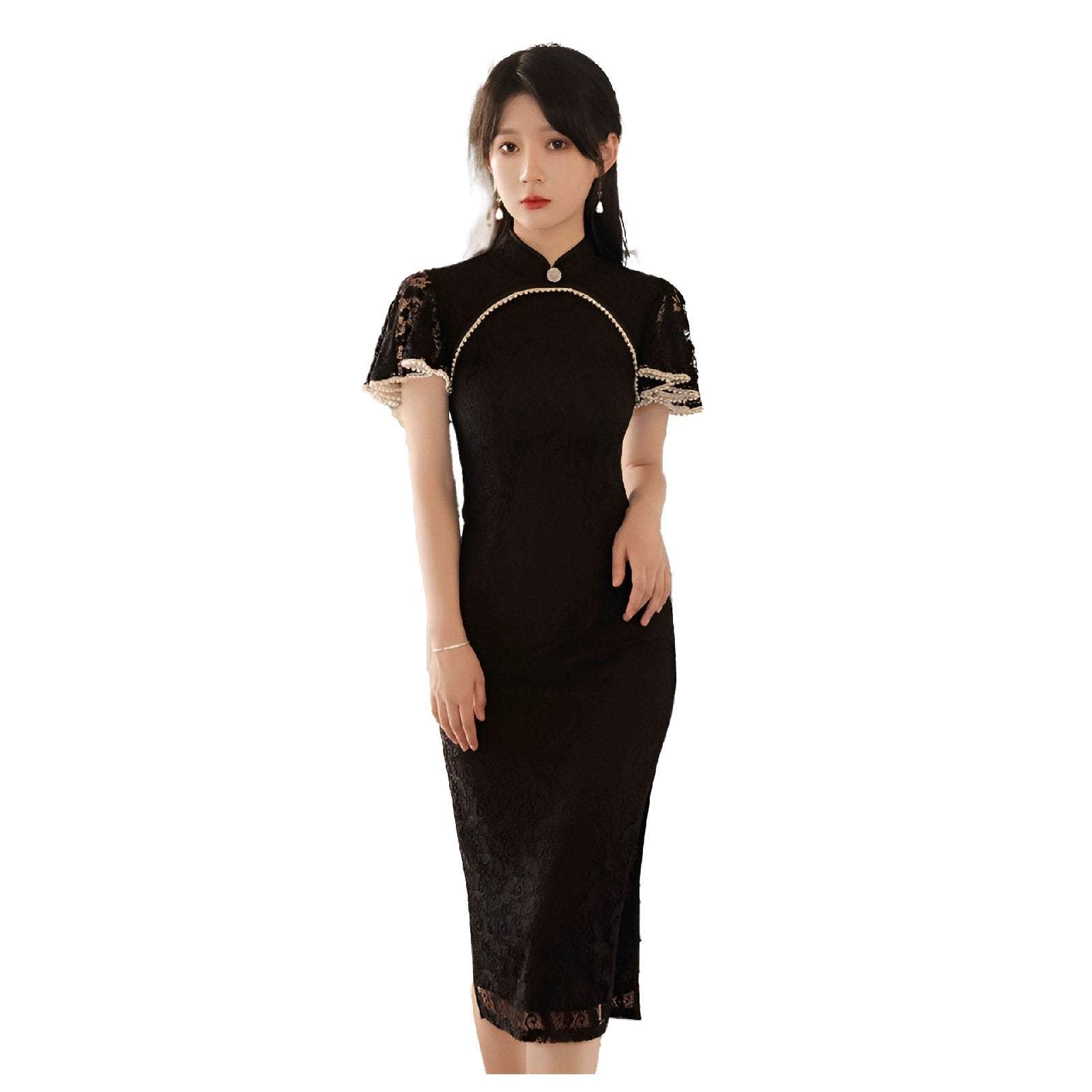 Lady's Triditional Chinese Elgant Lace Wedding Cheongsam Dress