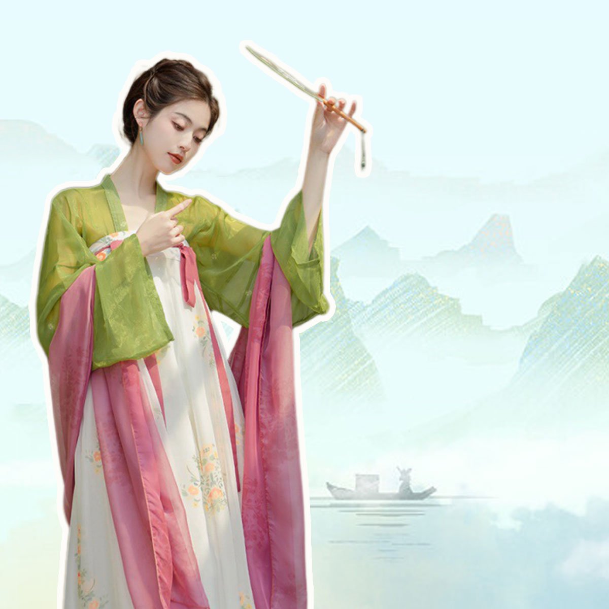 New Chinese Tang Style Hanfu Elements Daily Chest-length Dress Tea Clothing Two-piece Set