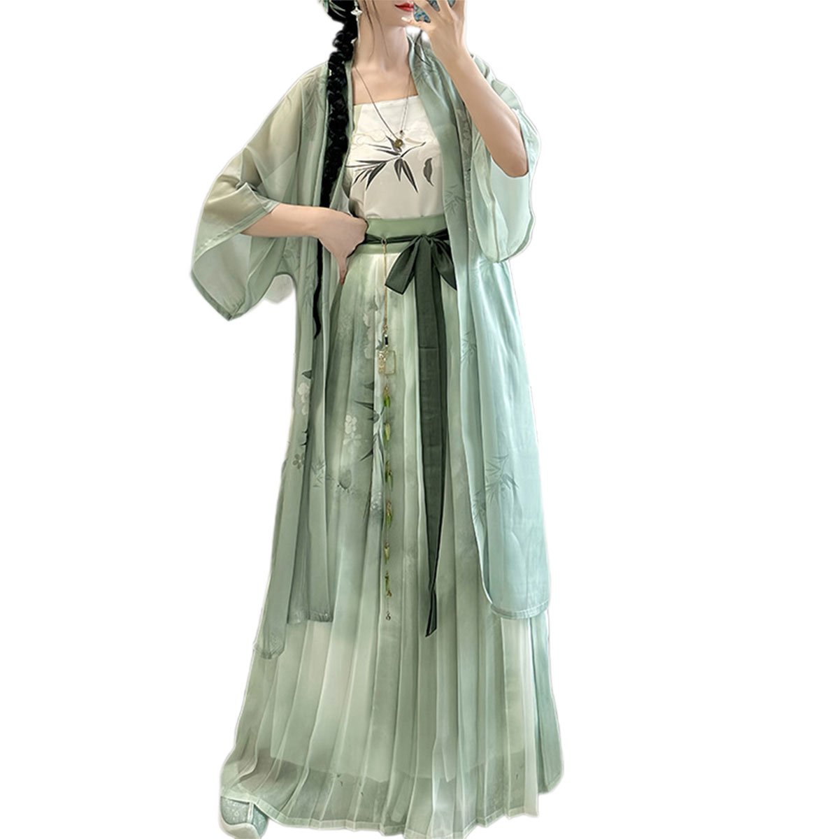 Women's Song Dynasty Hanfu Half-sleeved Waist Pleated Skirt