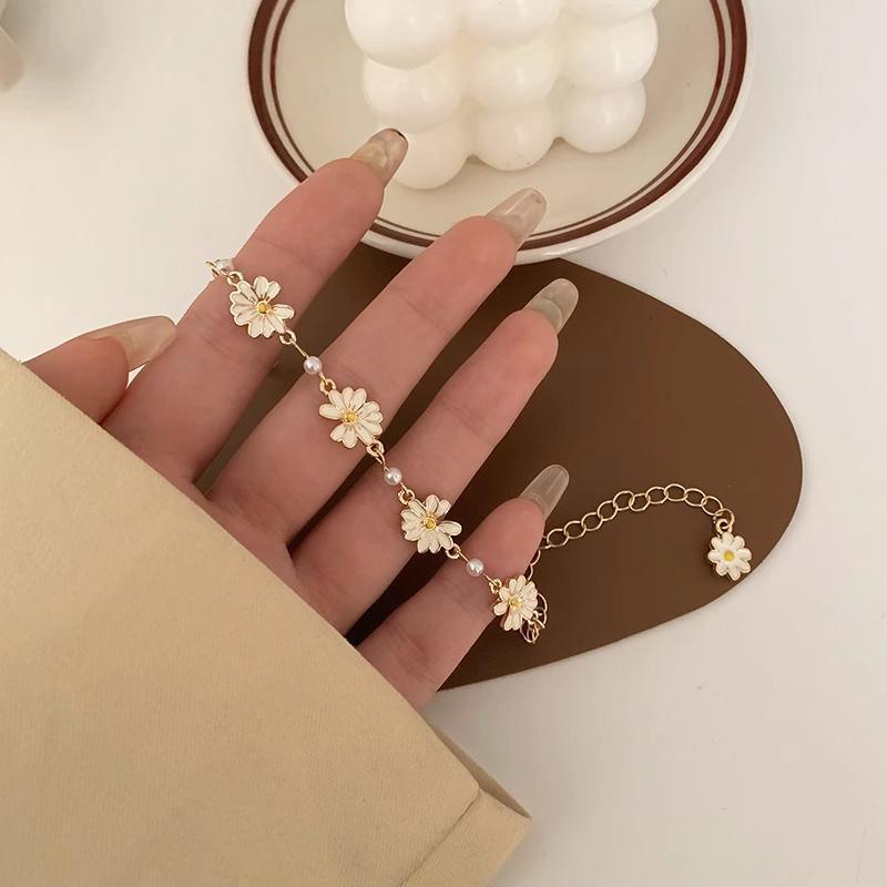 Stylish Crystal Pearl Flower Bracelet Party Accessories Charm Chain Jewellery