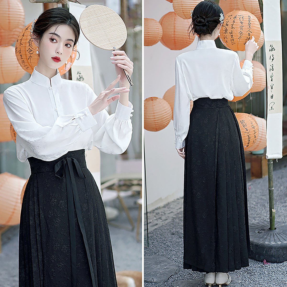 Women's Chinese Style Top and Skirt Two-Piece Set