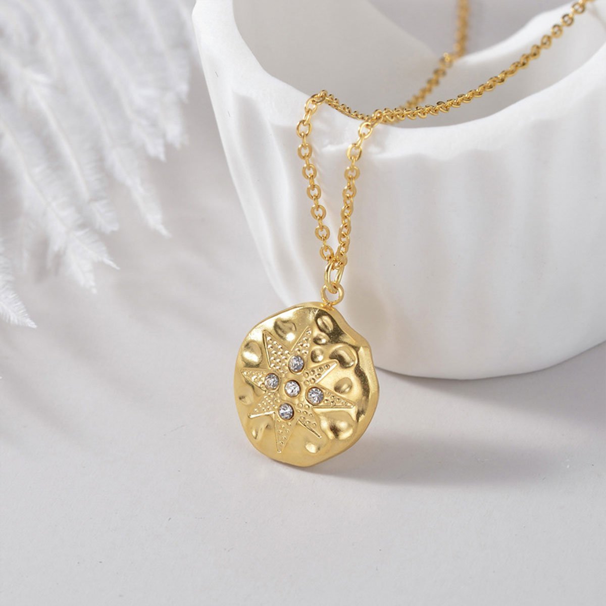 Polaris Coin Button Pendant Necklace Octet Star Vintage Celestial Jewelry