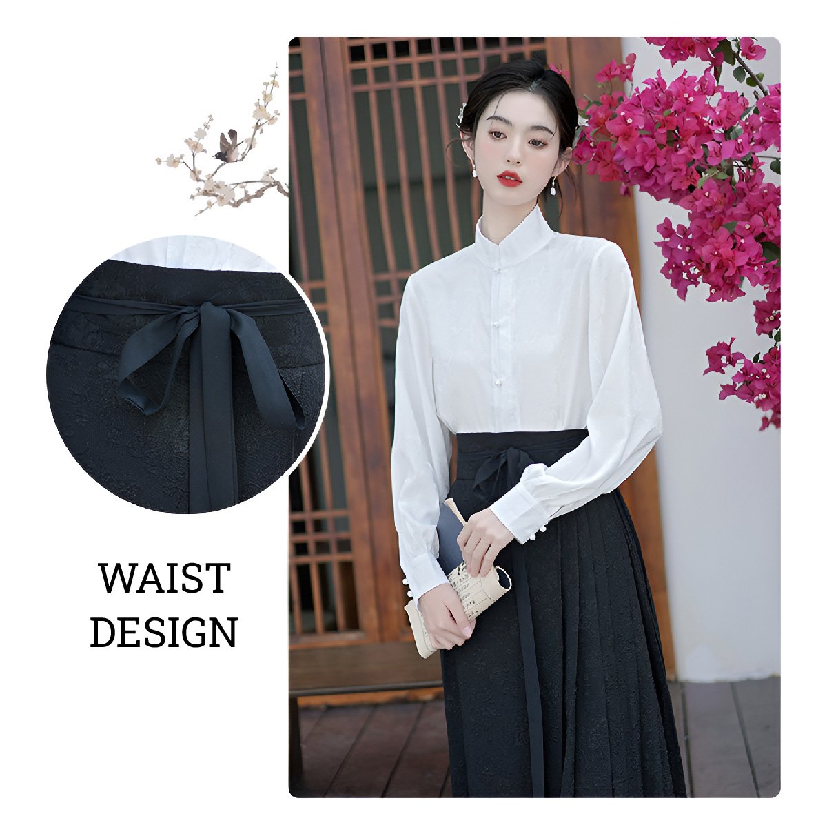 Women's Chinese Style Top and Skirt Two-Piece Set