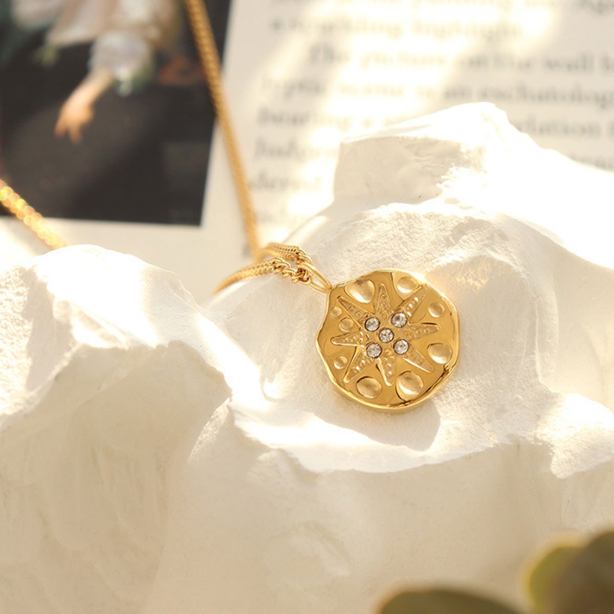 Polaris Coin Button Pendant Necklace Octet Star Vintage Celestial Jewelry