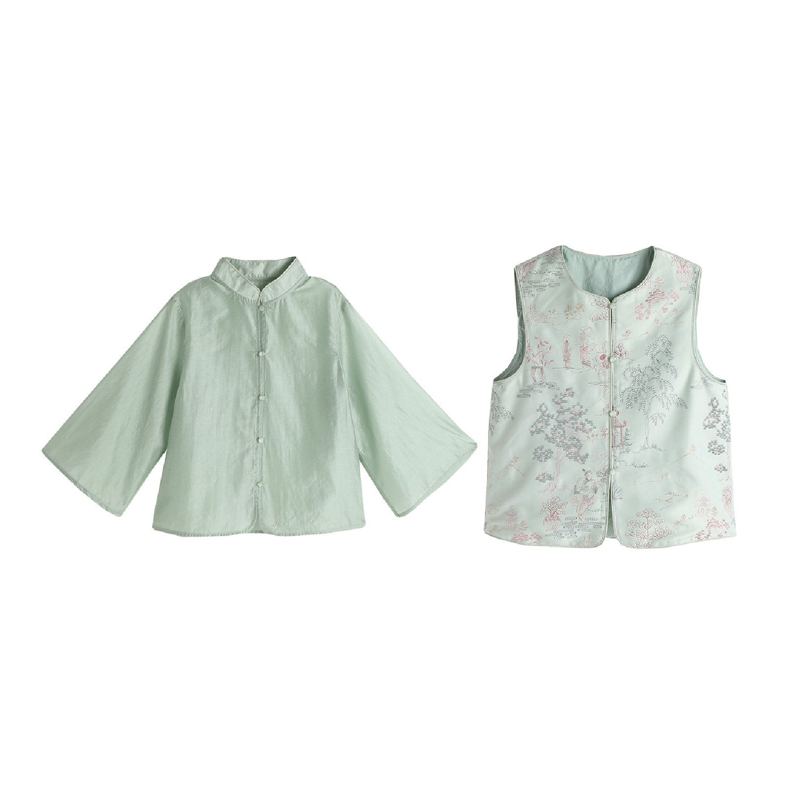 New Chinese Style Embroidered Shirt & Vest Set
