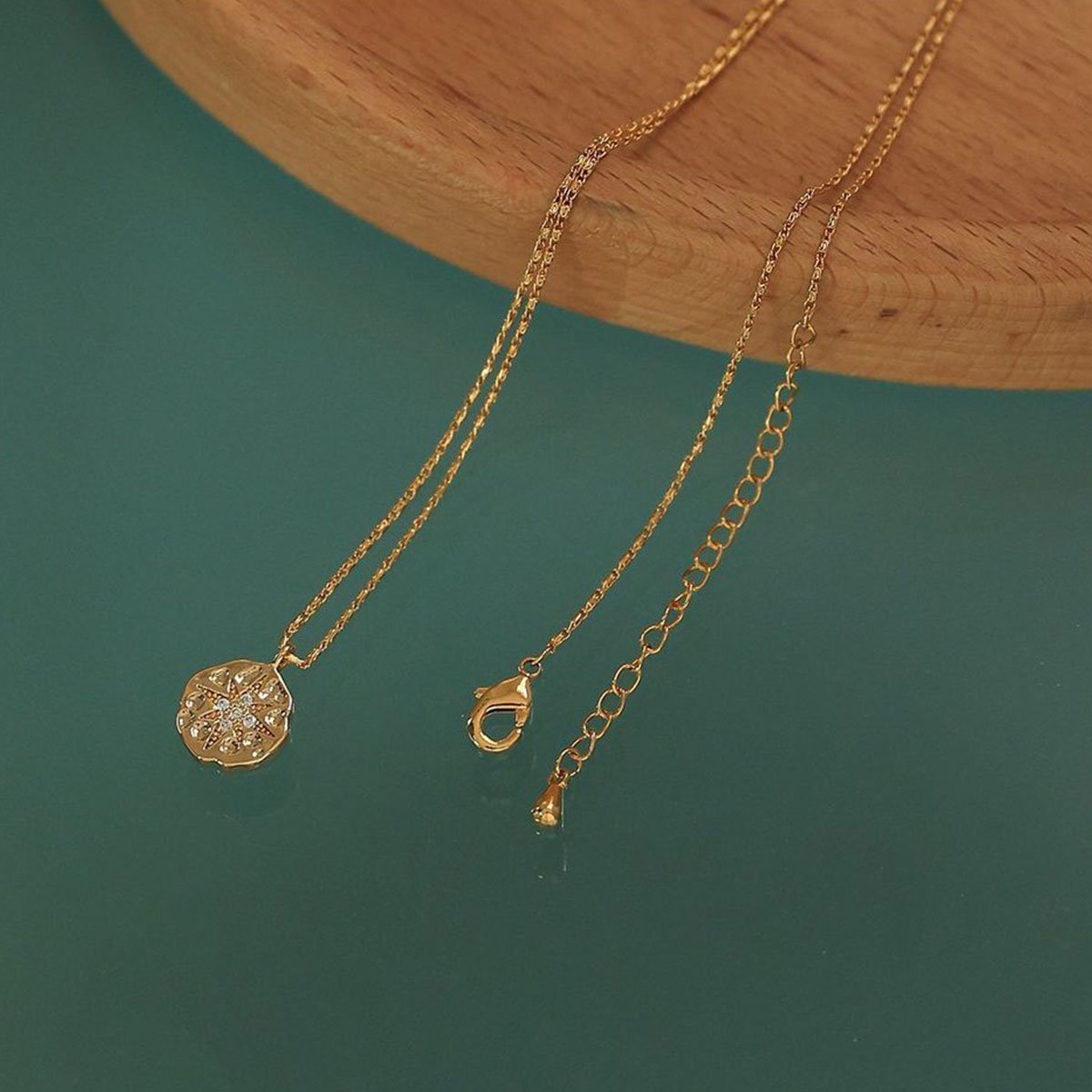Polaris Coin Button Pendant Necklace Octet Star Vintage Celestial Jewelry
