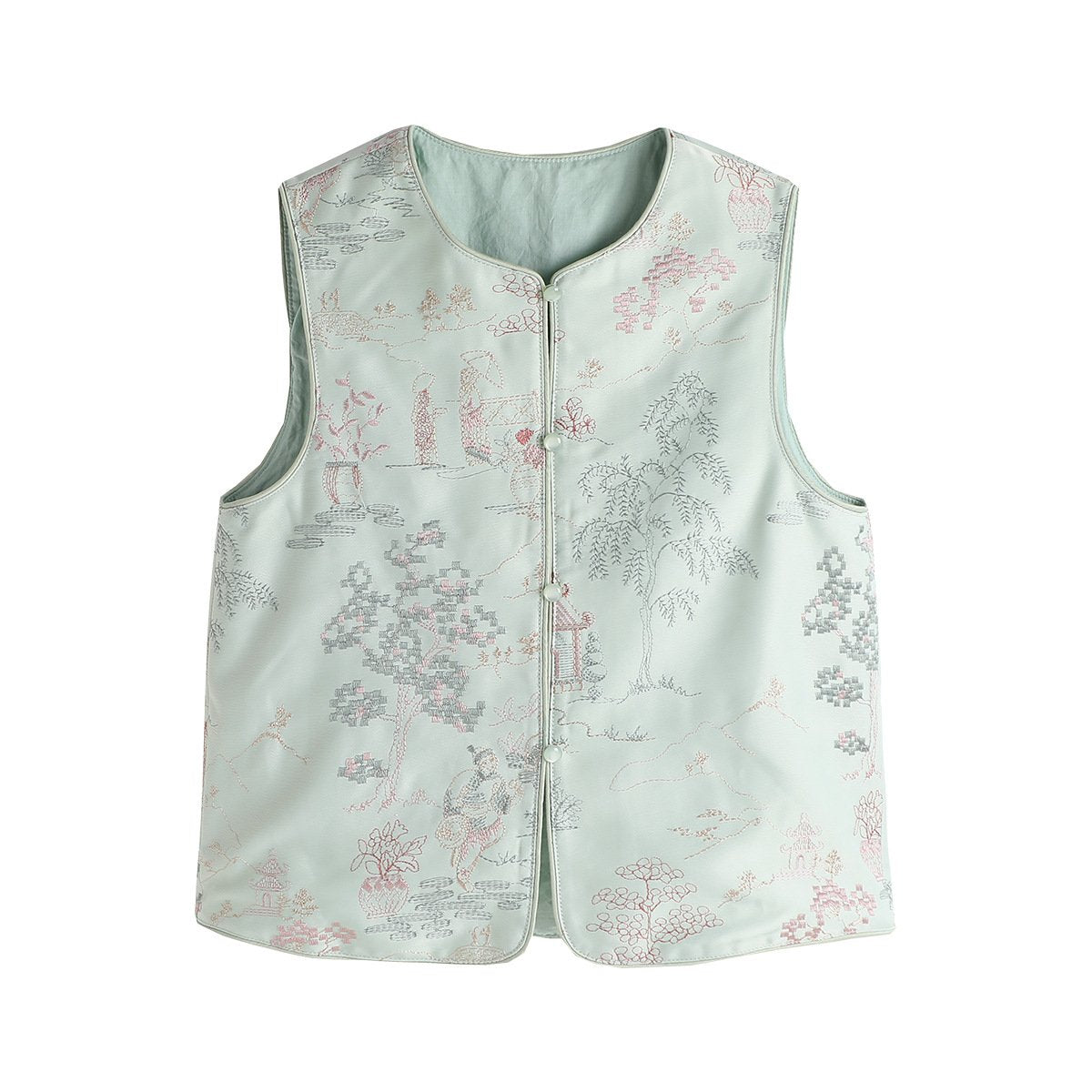 New Chinese Style Embroidered Shirt & Vest Set
