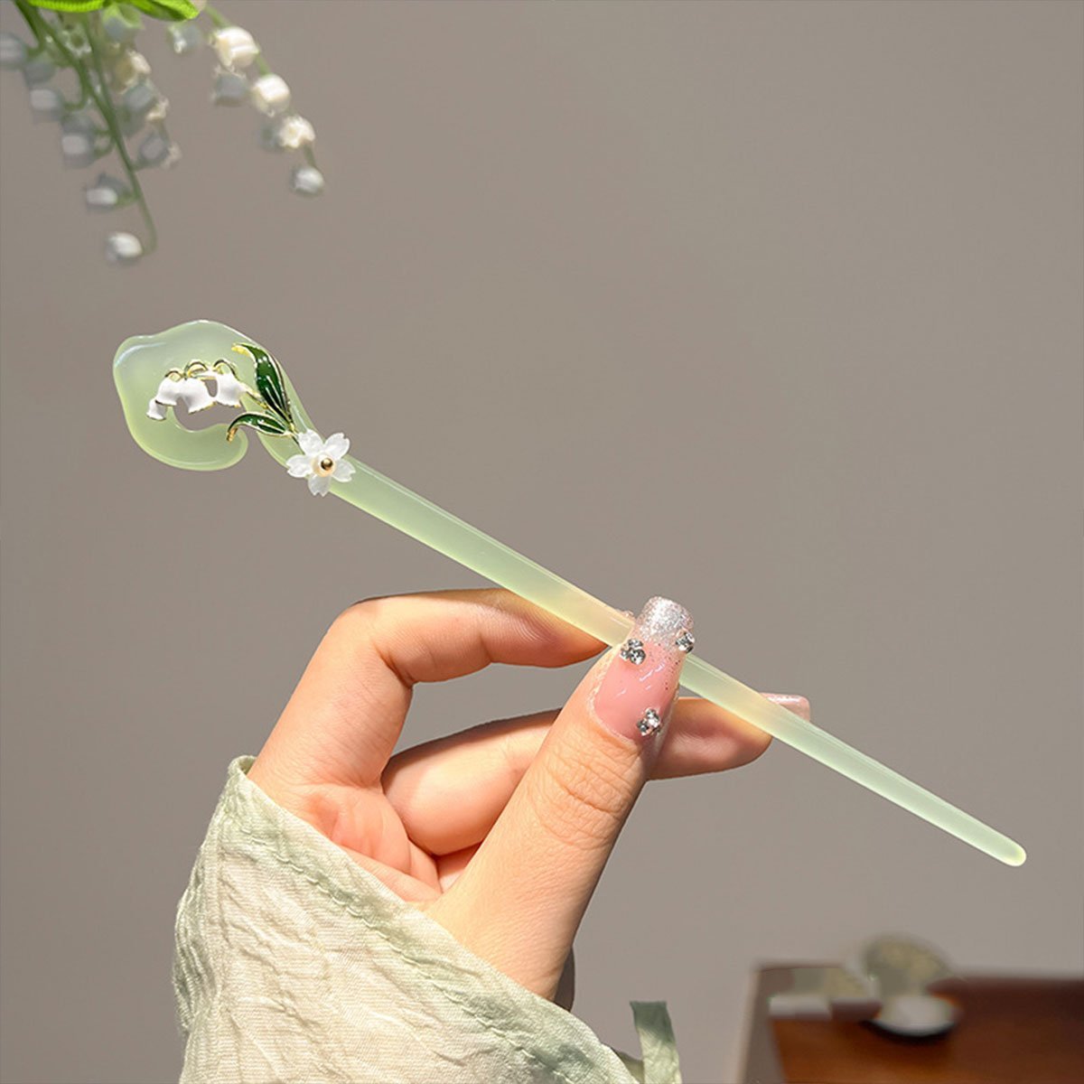 中国风花雪簪绿色汉服头饰女款女孩