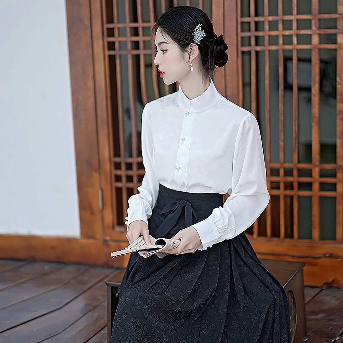 Women's Chinese Style Top and Skirt Two-Piece Set