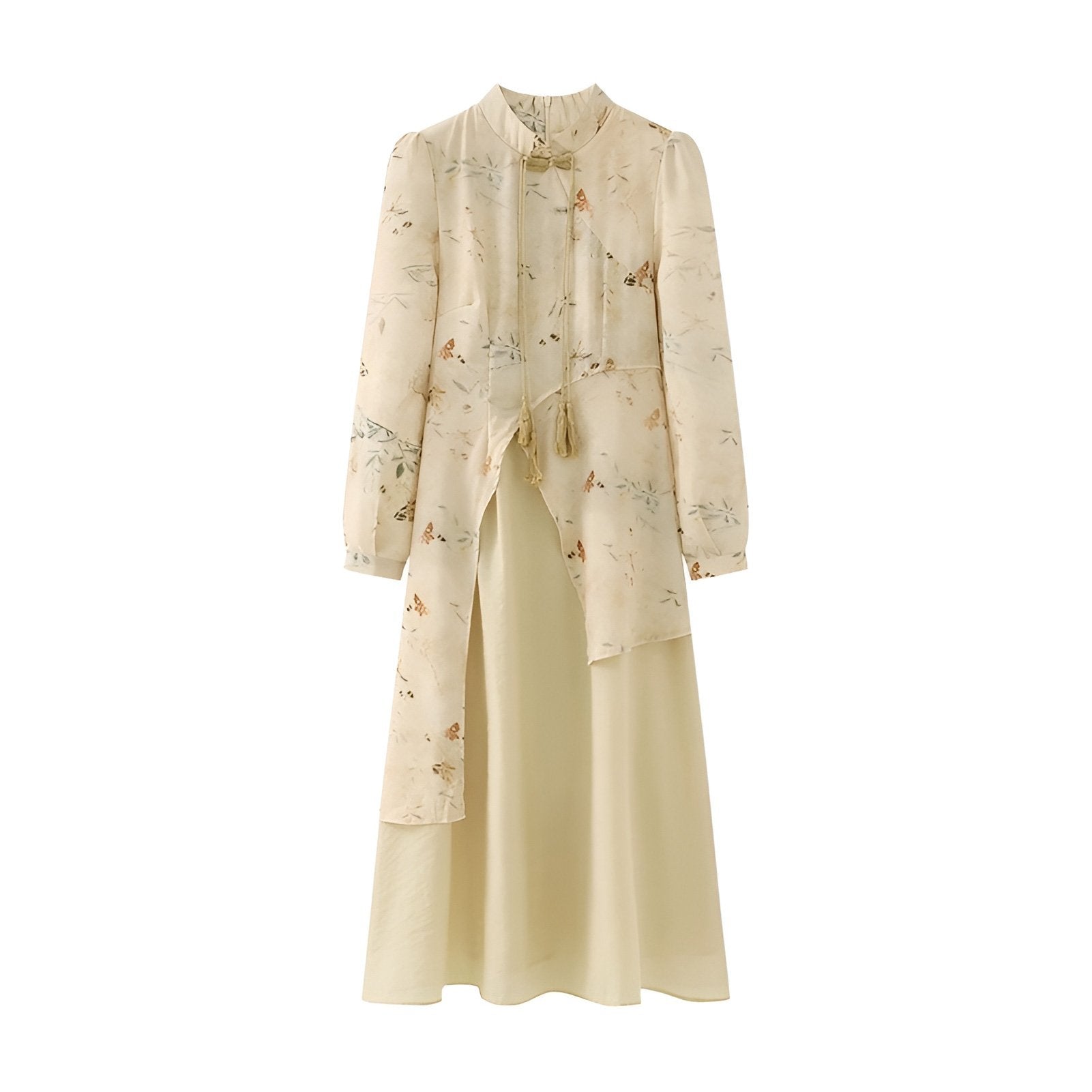 Beige One Piece Dress-Modern Cheongsam