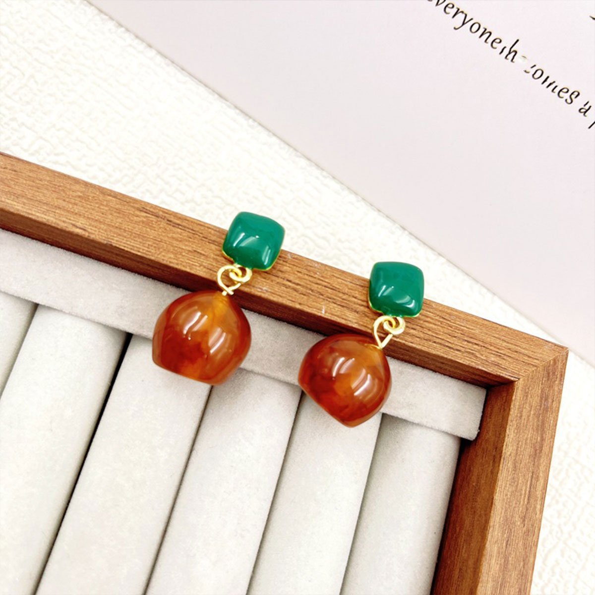 Dark Green Coffee Earrings Vintage Style Jewellery Women Girls Fashion