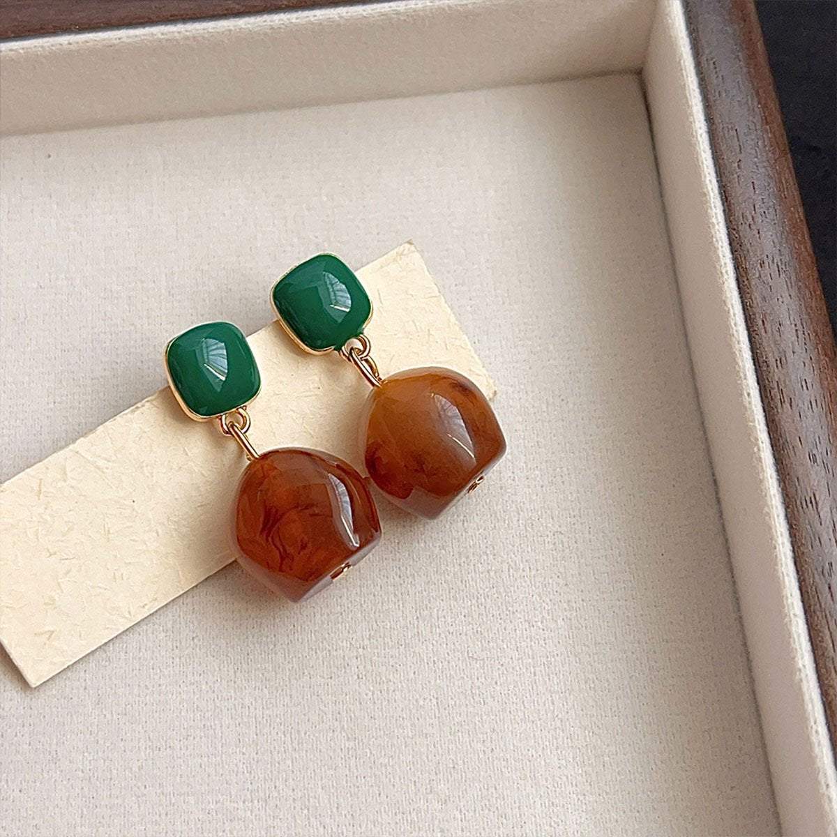 Dark Green Coffee Earrings Vintage Style Jewellery Women Girls Fashion