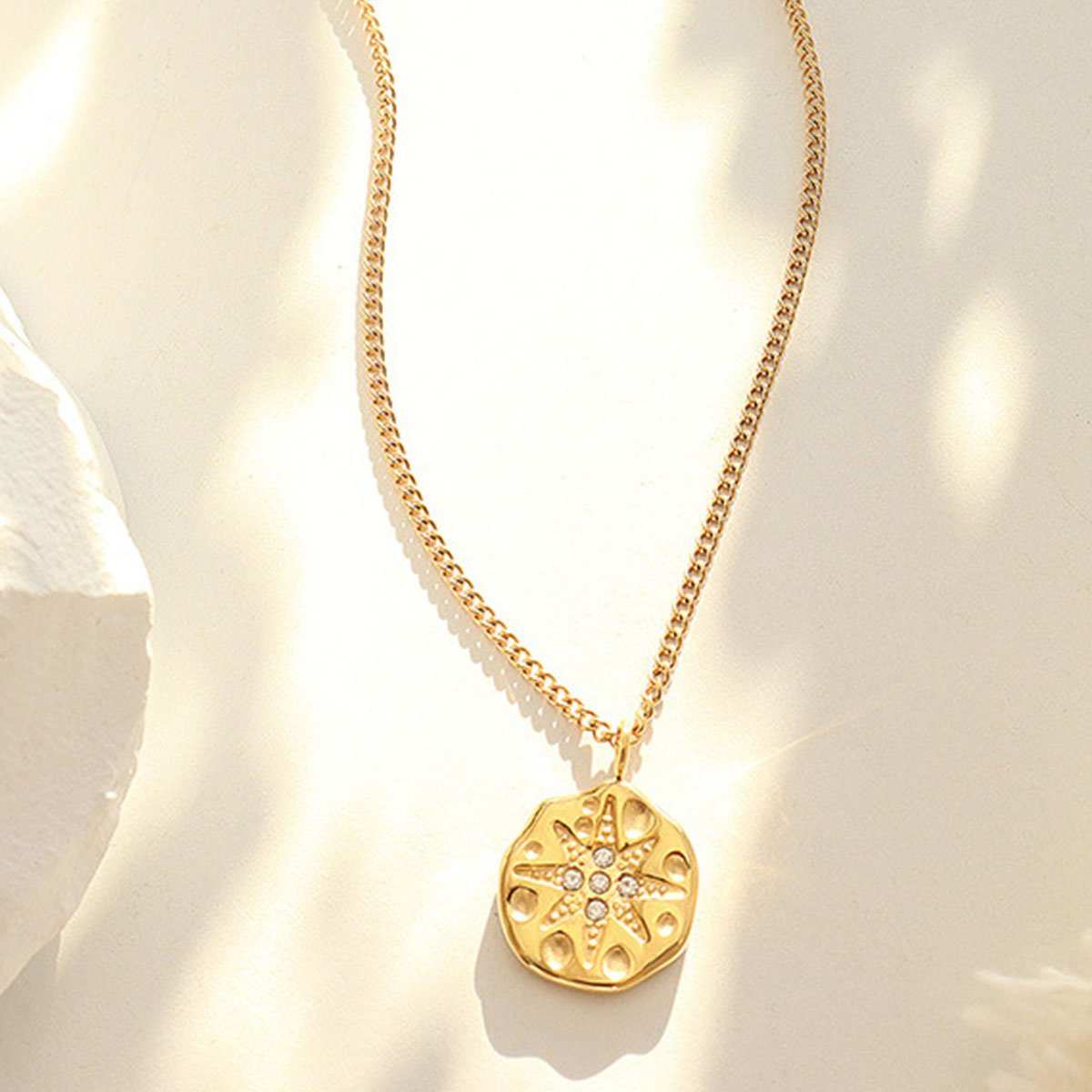 Polaris Coin Button Pendant Necklace Octet Star Vintage Celestial Jewelry