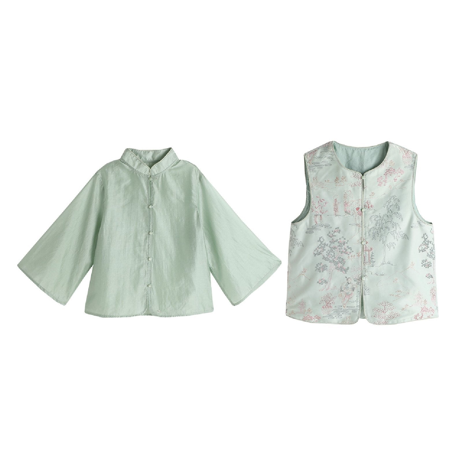 New Chinese Style Embroidered Shirt & Vest Set