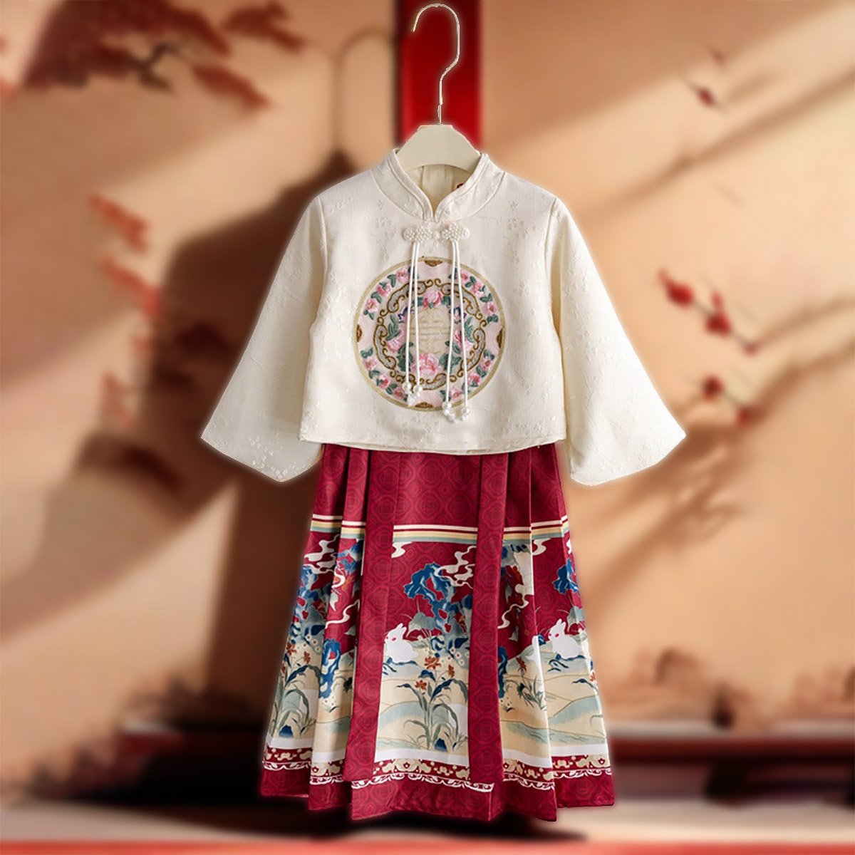 Girls Tops & Skirt Two Piece Hanfu New Year Outfit