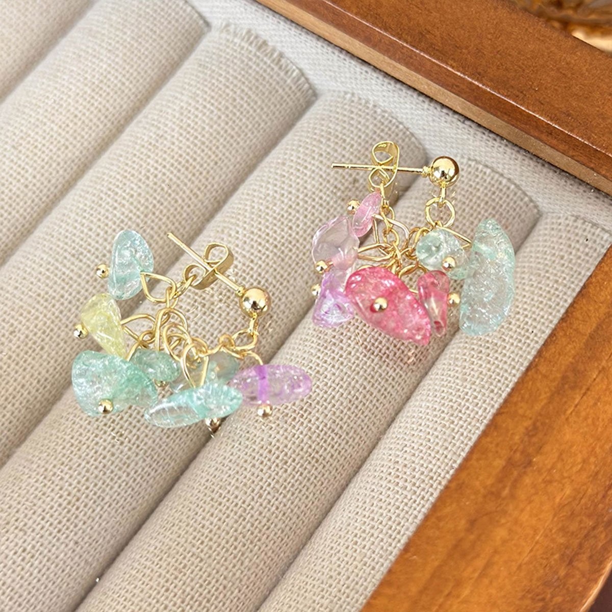 手工制作彩色砾石珠吊坠耳环,适合女士和女孩,时尚潮流