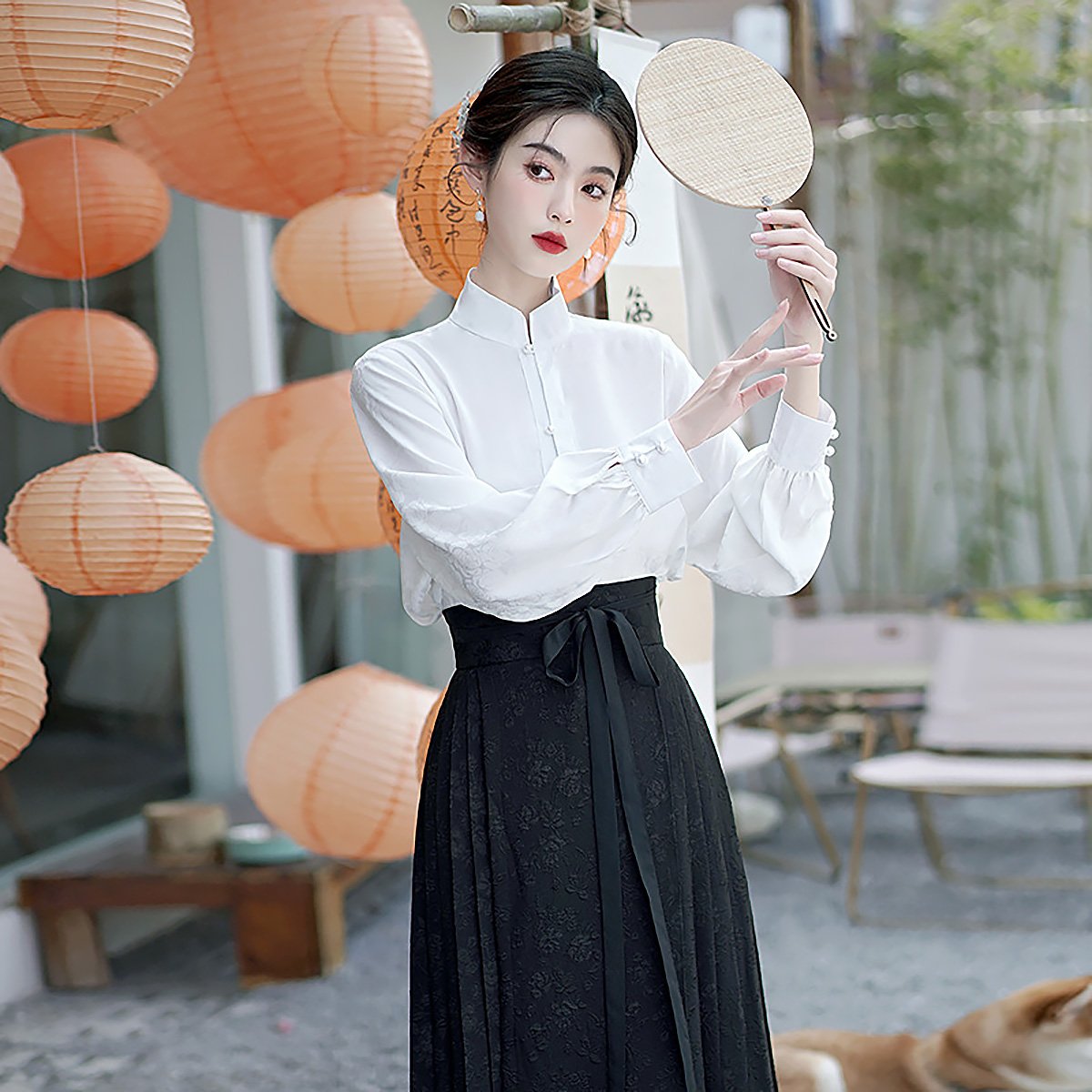 Women's Chinese Style Top and Skirt Two-Piece Set