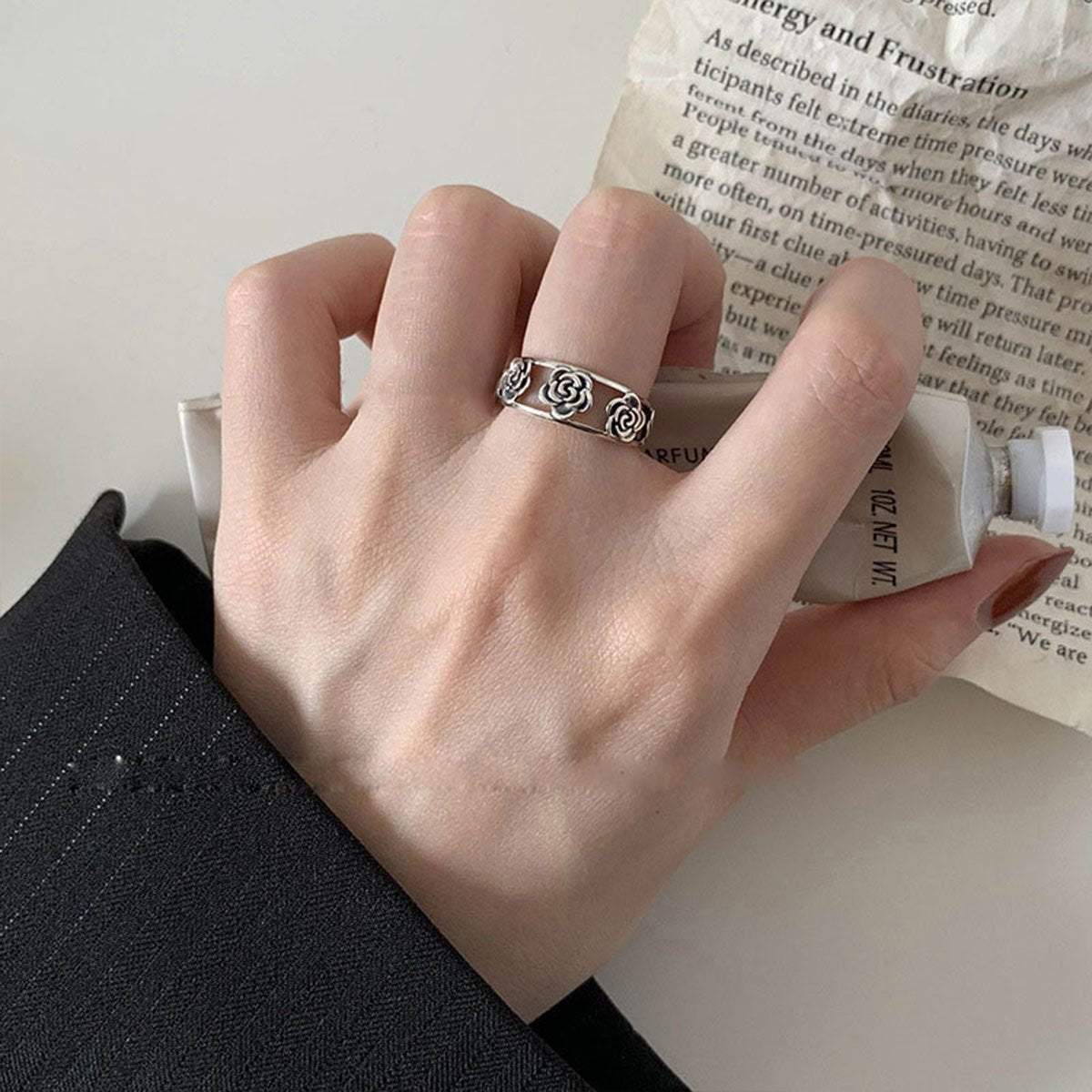 Vintage Rose Open Ring Adjustable Fashion Jewelry Women Girls Party Wear