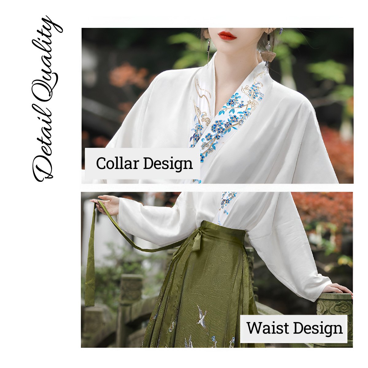 Fresh Bean Green Chinese Style Horse Face Skirt Set