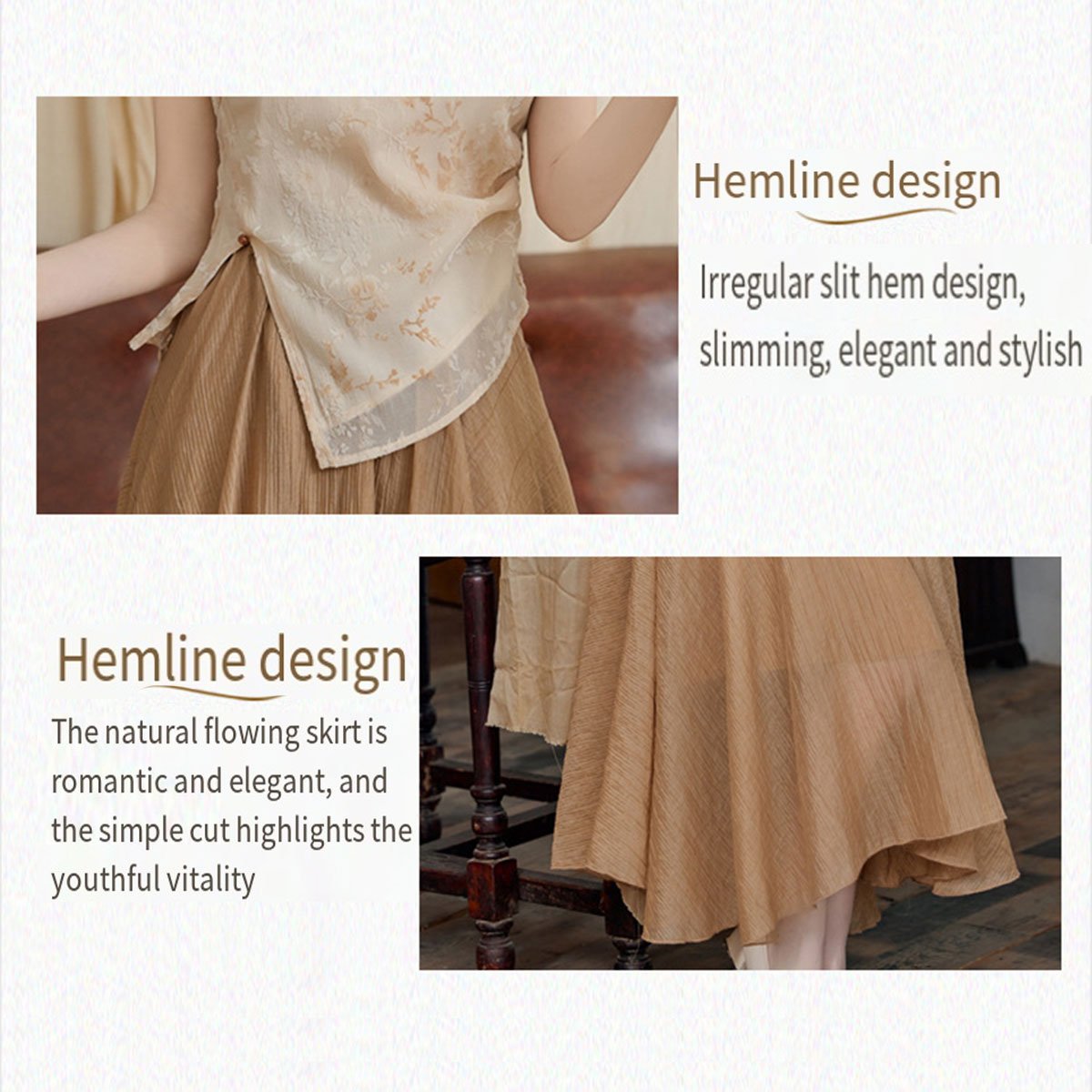 New Chinese Sleeveless Top with Half-body Skirt Set