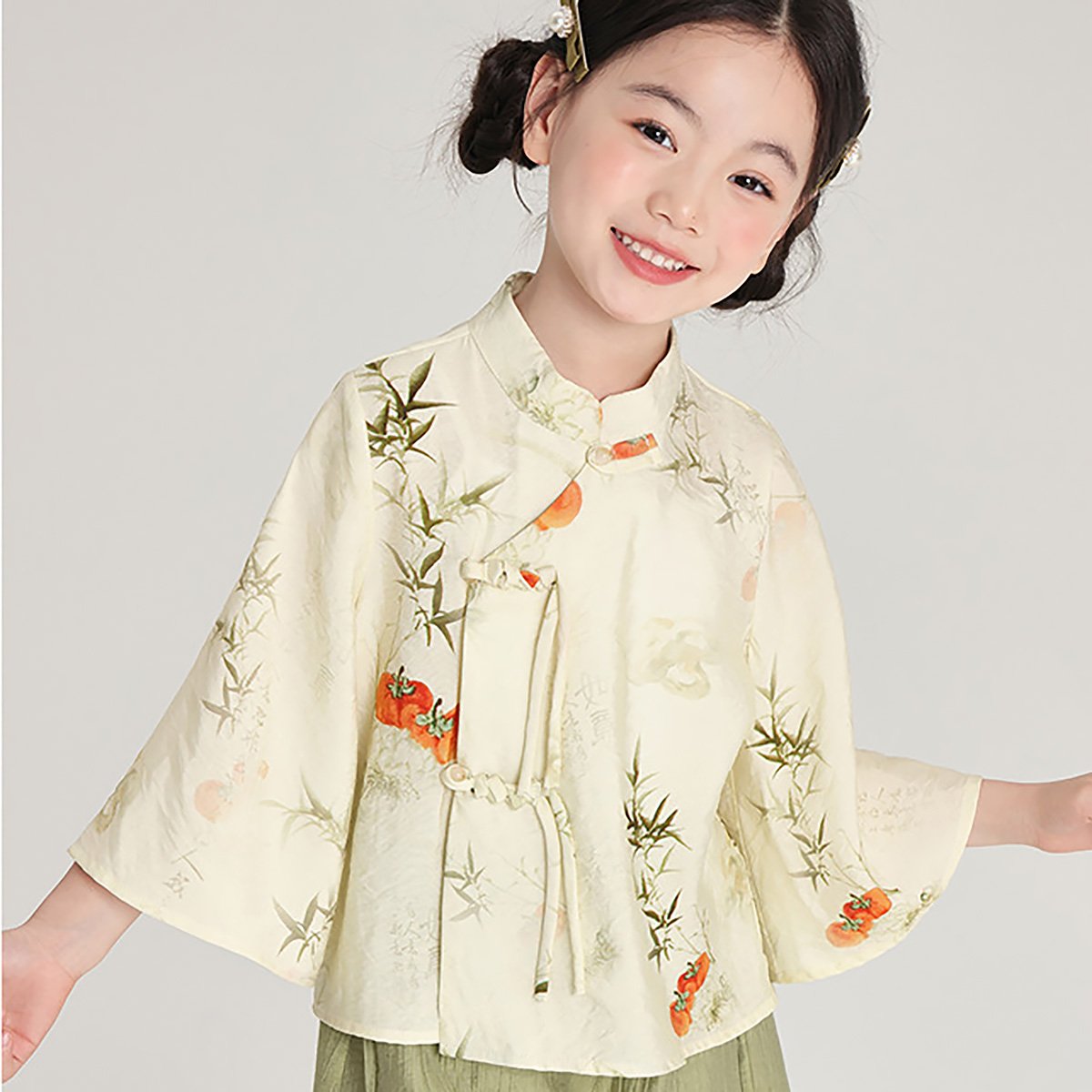 Girl's Bamboo Printing Green Two Pieces Set