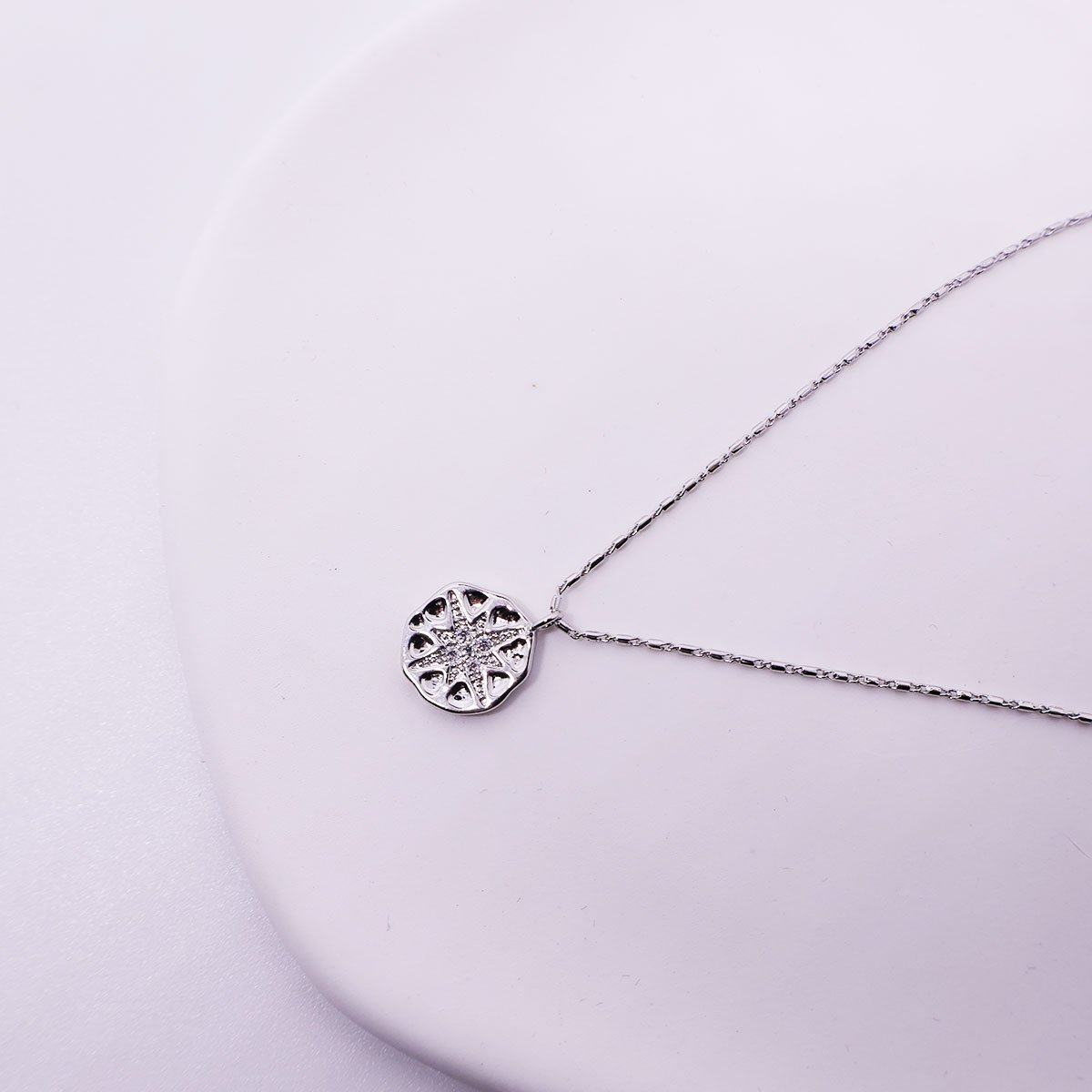 Polaris Coin Button Pendant Necklace Octet Star Vintage Celestial Jewelry