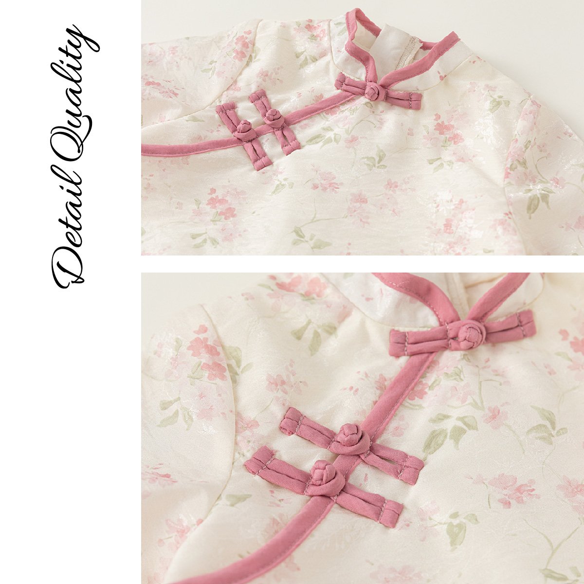 Girls' New Chinese Style Pink Floral Two-Piece Set