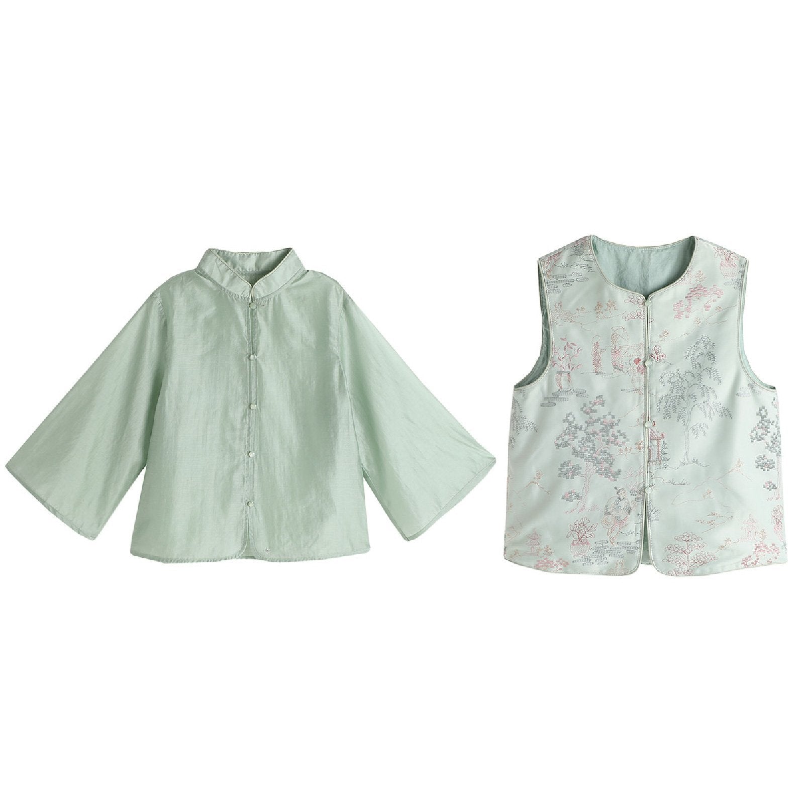 New Chinese Style Embroidered Shirt & Vest Set